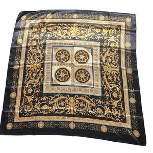 Gold Baroque Square Scarf 100% Polyester Black & Gold Accents  35"x35"